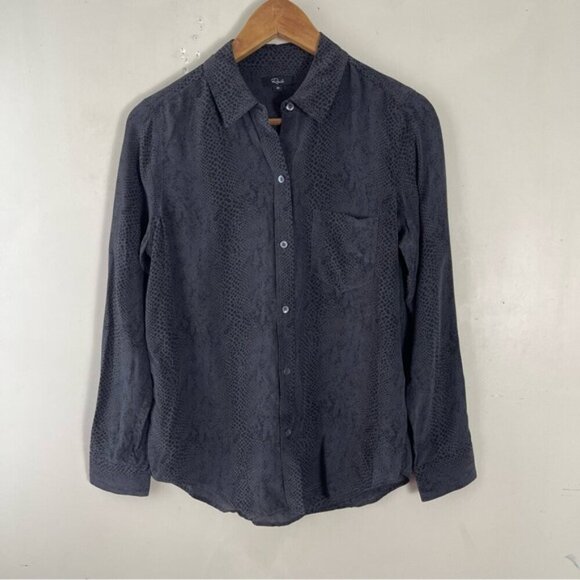 RAILS Kate Cobra Print 100% Silk Top Size XS charcoal black button up - Picture 6 of 12